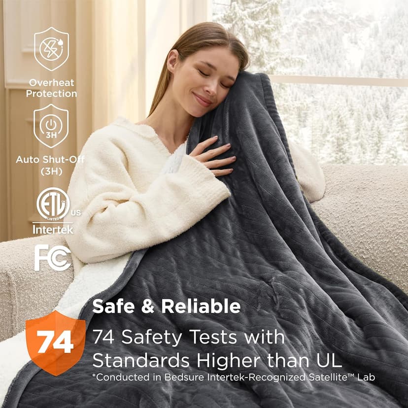 Bedsure Heated Blanket Throw Blanket - Fast Heating Electric Blanket, Soft Flannel Heated Throw with 4 Time Settings, 6 Heating Settings, Warm Gifts for Grandma Grandpa (50x60 inches, Dark Grey)