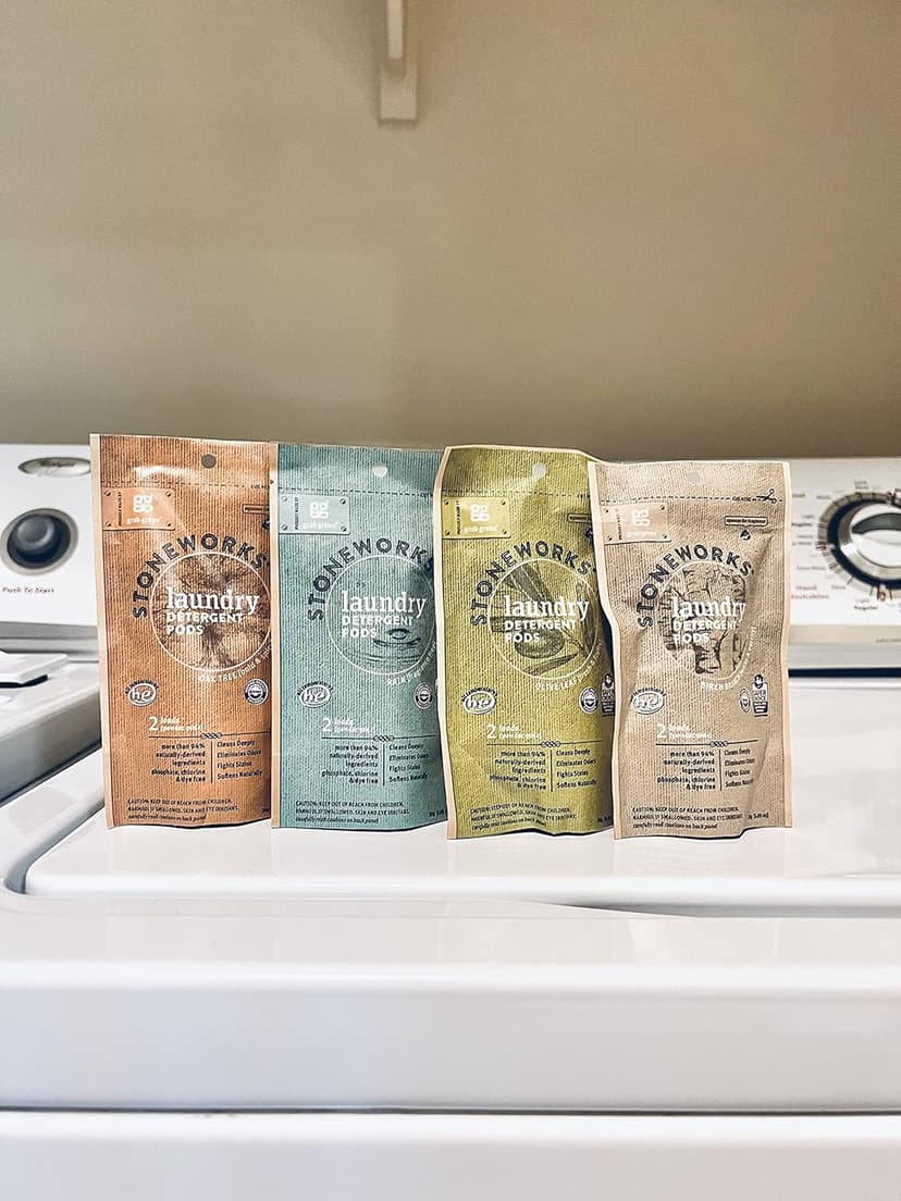 Grab Green Stoneworks Laundry Detergent Pods Sample Kit, 10 Count, Birch Branch, Fragrance Free Rain, Oak Tree, Olive Leaf, Rose Petal Scents, Plant a Tree