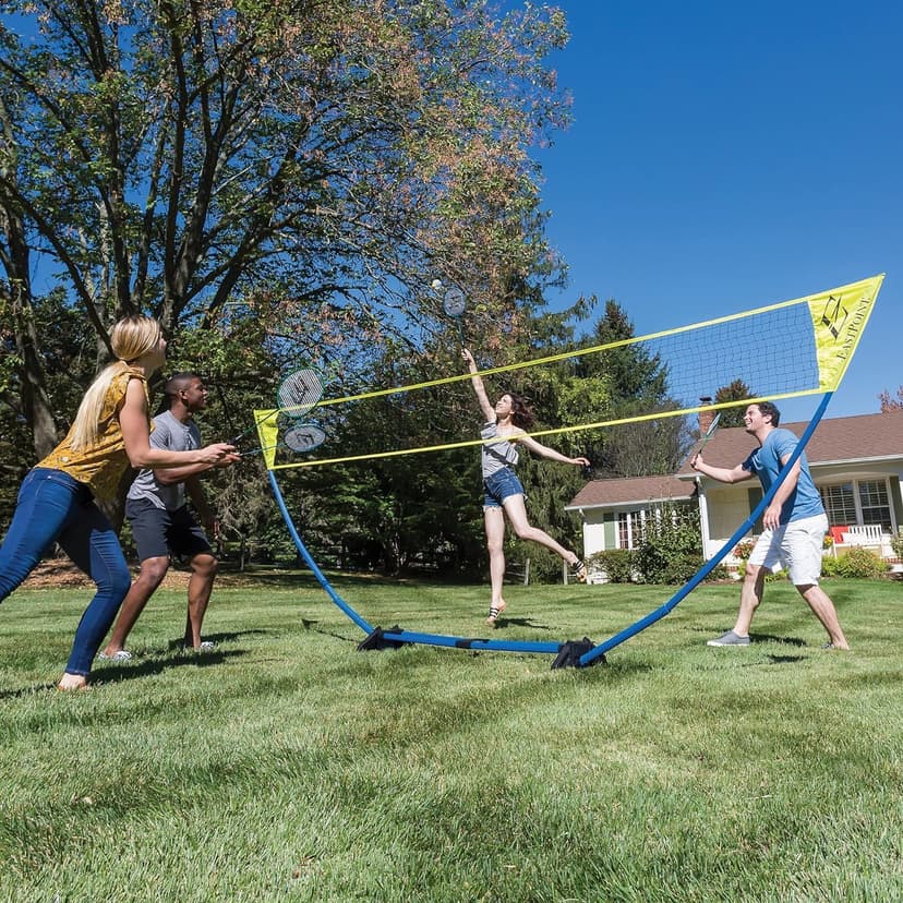 EastPoint Easy Setup Badminton Set - 5 ft Net, 4 Rackets, 2 Shuttlecocks - Quick Setup Net for Backyard Games - Steel Shaft Badminton Rackets for Family Games - Durable Shuttlecocks for Outdoor Sports
