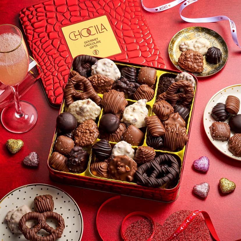 Christmas Chocolate Gift Basket, Gourmet Chocolates Variety Snack Box, Assorted Food Arrangement Platter, Birthday Present, Holiday, Corporate Parties, Sympathy, Candy Gifting Idea, Him, Her, Men, Women, Family (Ruby Red)