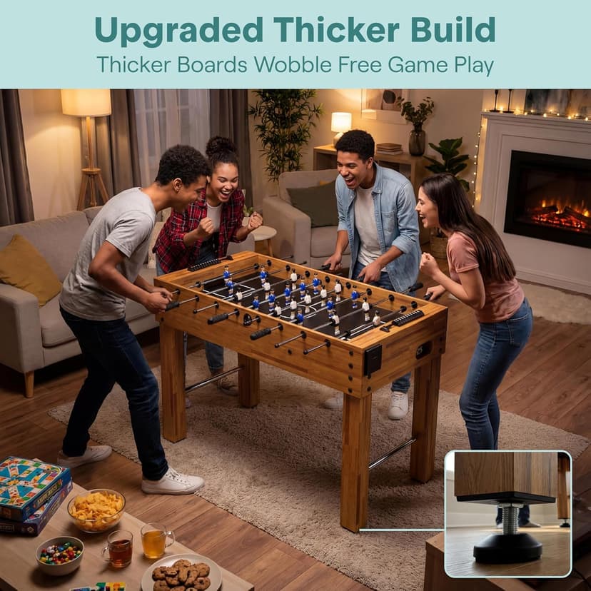 SereneLife 48in Competition Sized Foosball Table - Height Adjustable Arcade Soccer Set for Home, Game Room, Man Cave - Includes 2 Balls & 2 Fold-Out Cup Holders, Natural