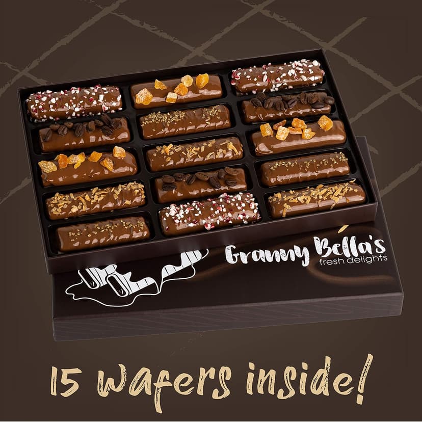 Granny Bellas Christmas Holiday Thanksgiving Gift Baskets, 15 Chocolate Wafers, Gourmet Covered Cookies, Candy Gifts Baskets for Dad , Husband, Son, Grandpa, Father, Food Delivery, Ideas for Him Her Mother, Grandmother