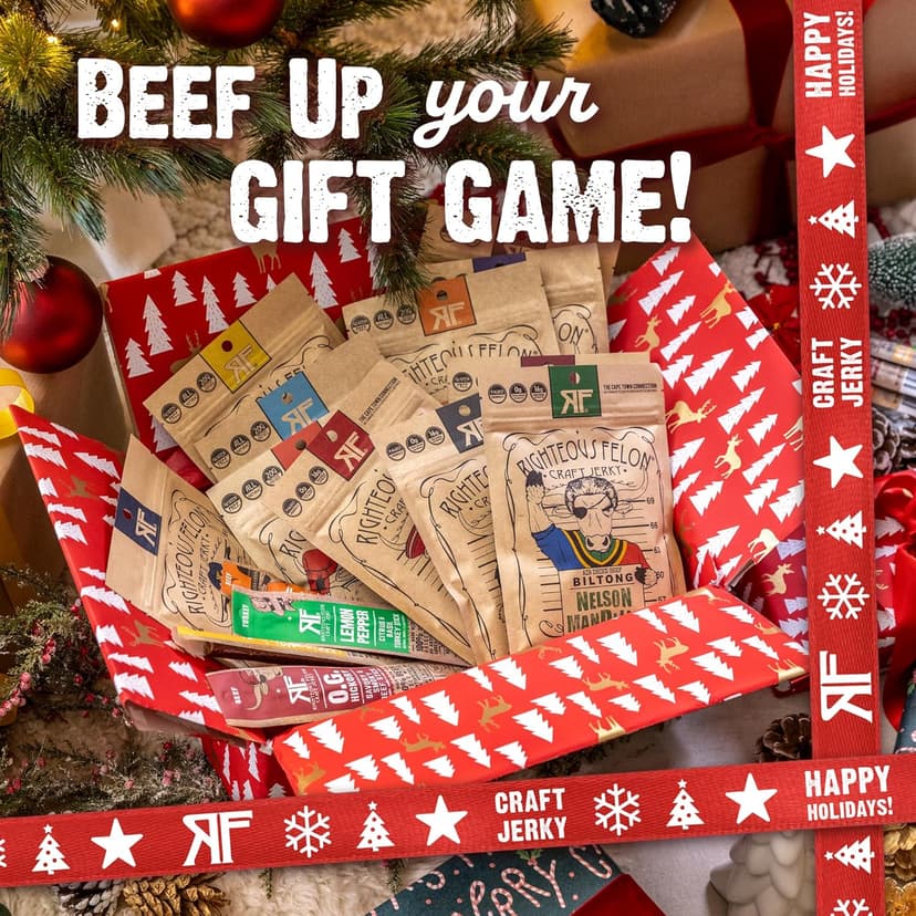 Righteous Felon Savory Beef Jerky Variety Gift Pack - Great Gifts for Men | Gluten Free, High Protein Healthy Snack | Bulk Beef, Pork, & Turkey Jerky Variety Snack Packs | The Savory 6 Pack Sampler