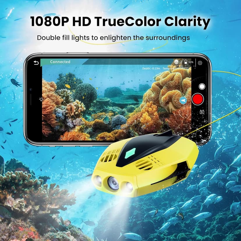 Chasing Dory Underwater Drone - Palm-Sized 1080p Full HD Underwater Drone with Camera for Real Time Viewing, APP Remote Control Green (Yellow)