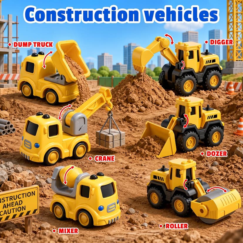 Transport Carrier Vehicle Toddler Toy with Light & Music, Excavator Dump Truck Bus Kids Gift for Boys and Girls (Yellow) Funwee 7-in-1 Construction Truck Toy w/ 6 Pull Back Cars & Track, Ages 1-5+ B0H9RSRFL7