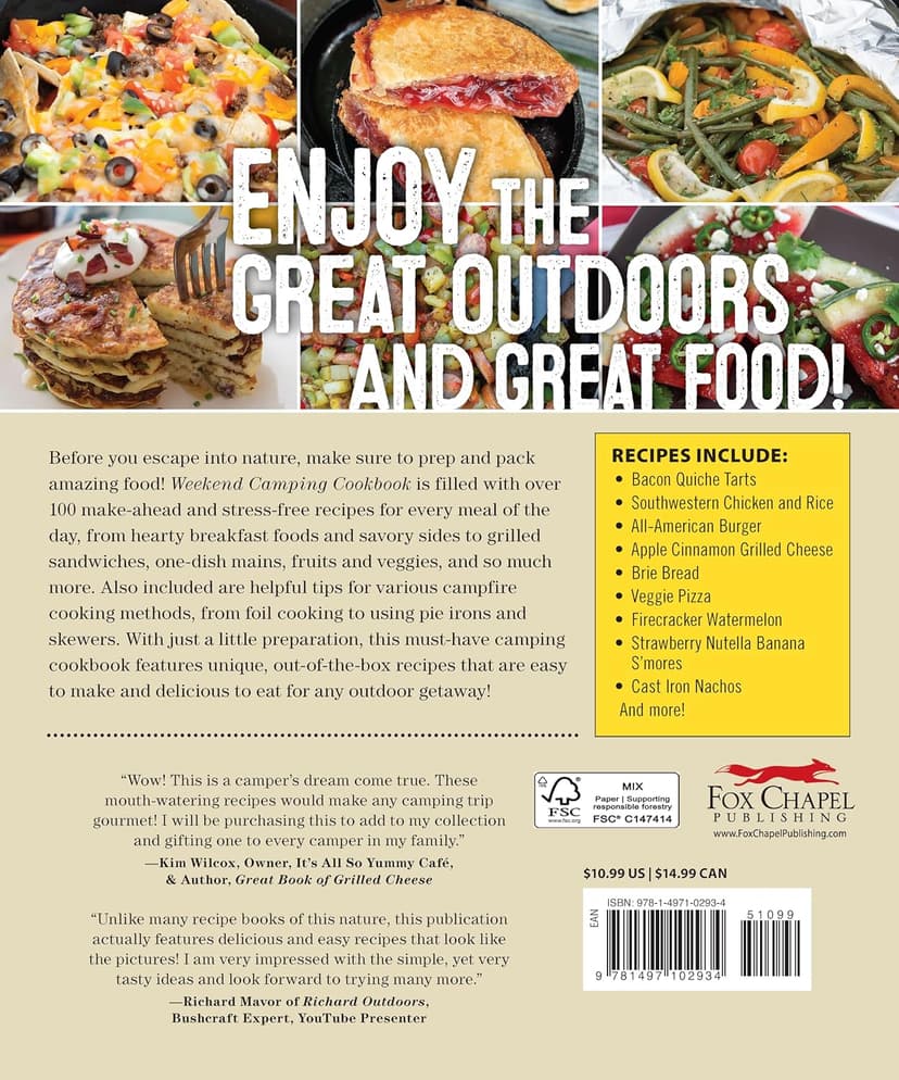 Weekend Camping Cookbook: Over 100 Delicious Recipes for Campfire and Grilling (Fox Chapel Publishing) Make-Ahead Meals for Outdoor Adventures - Cast Iron Nachos, Bacon S'Mores, Foil Packs, and More 1497102936