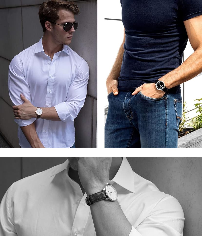 Stuhrling Original Men’s 40 mm Ultra-Slim Black Dial Dress Watch with Calfskin Leather Strap, Date Display – Minimalist Analog Wristwatch