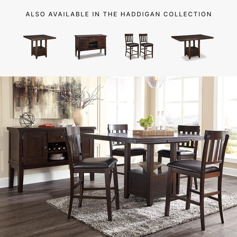 Signature Design by Ashley Haddigan Upholstered Barstool, 2 Count, Slat Back Design, Cushioned Seat, Wood, 25.5" H, Dark Brown