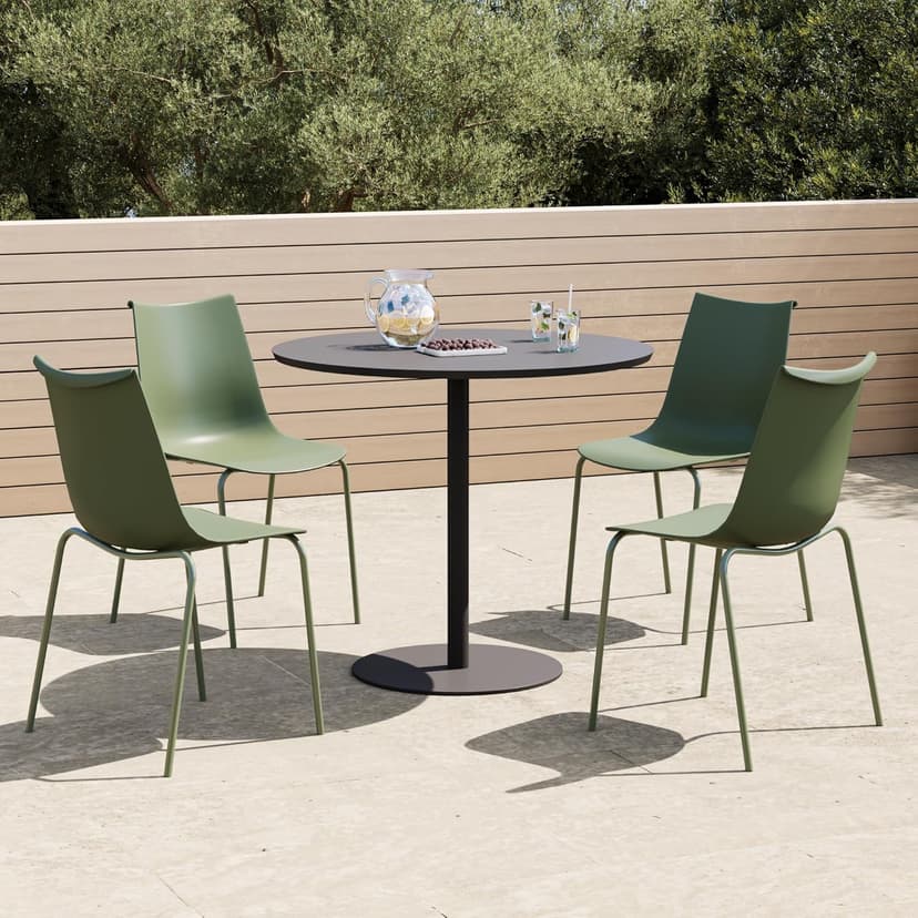 KISLOT Dining Chairs Set of 4, Plastic Outdoor Dining Room Chairs with Metal Legs, PP Anti-UV Stackable Patio Chairs with Ergonomic Back & Curved Seat for Kitchen Swimming Pool, Easy Assembly, Green