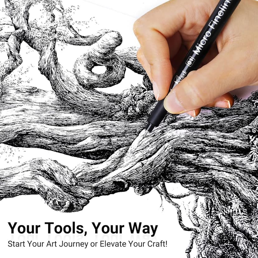 KERIFI Micro Fineliner Drawing Pens for Artists, 16 Black Fine Liner Markers, Waterproof Archival Ink Multiliner Pens, Technical Mandala Zentangle Book Accessories, Art Supplies Stuff Gifts for Adults