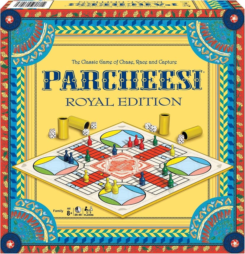 Parcheesi Royal Edition by Winning Moves Games USA, Classic Family Favorite Featuring Charming Artwork, Tokens and dice Cups for 2-4 Players, Ages 8+ (6106)