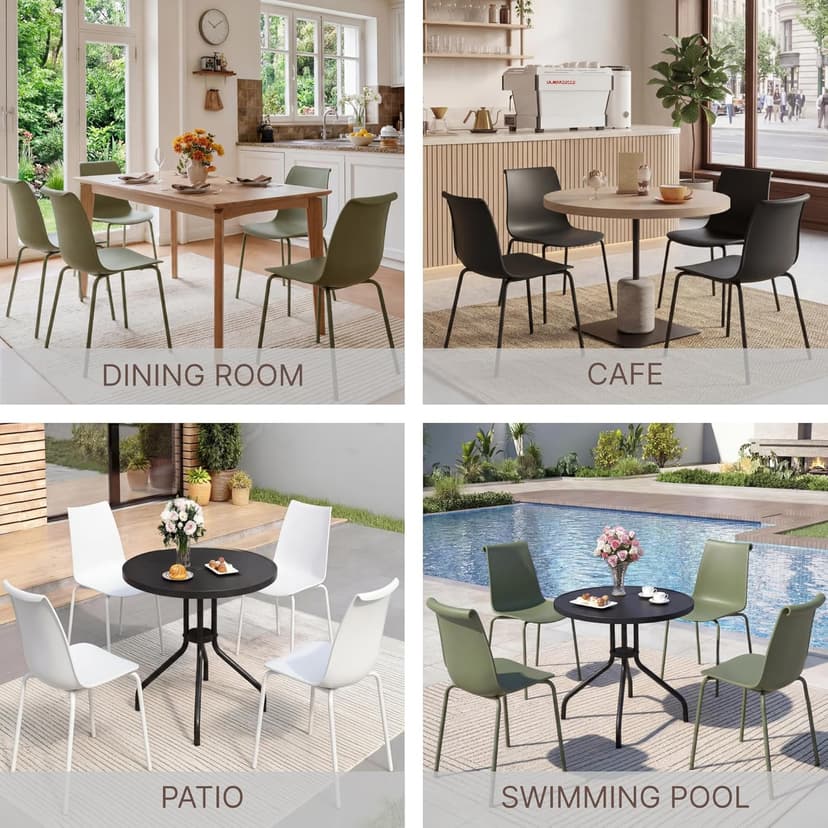 KISLOT Dining Chairs Set of 4, Plastic Outdoor Dining Room Chairs with Metal Legs, PP Anti-UV Stackable Patio Chairs with Ergonomic Back & Curved Seat for Kitchen Swimming Pool, Easy Assembly, Green