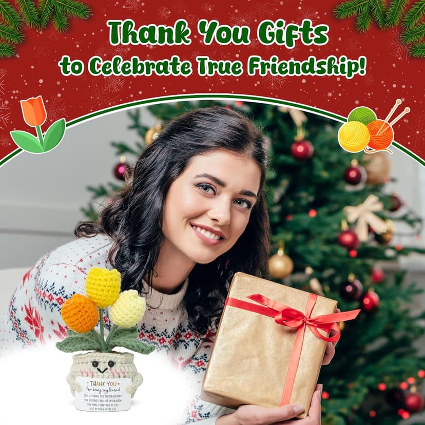 OASSIE Christmas Thank You Gifts for Women Friends - Thank You for Being A Friend Emotional Support Crochet Tulip with Card - Birthday Gifts for Women Friendship, Friend Gift for Coworker Sister