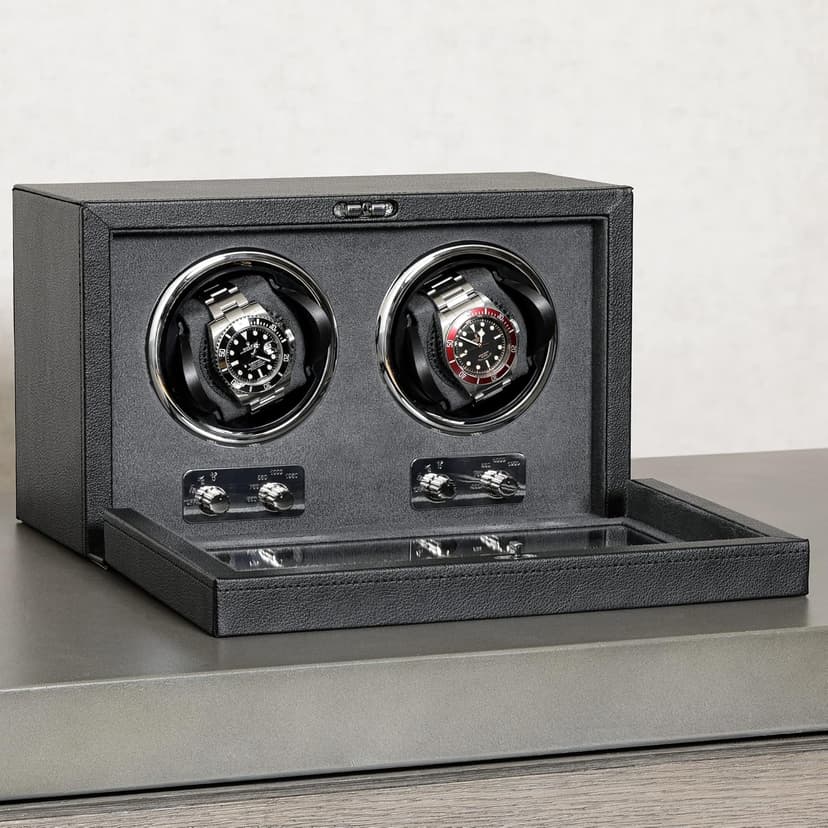 ROTHWELL ROTHWELL Double Watch Winder for Automatic Watches with Quiet Motor with Multiple Speeds and Rotation Settings (Black/Grey)