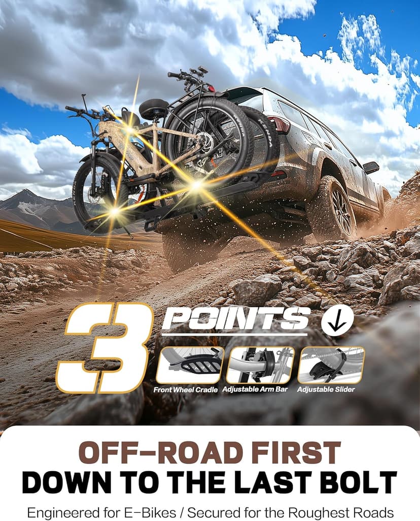 Bike Rack for Car Hitch Mount - Young Electric 2 Ebike Rack Heavy Duty Platform Carrier 200lb Capacity, Smart Tilting & One Hand Folding Bicycle Racks for SUV, Minivan, RV, Fits 5-Inch Fat Tires