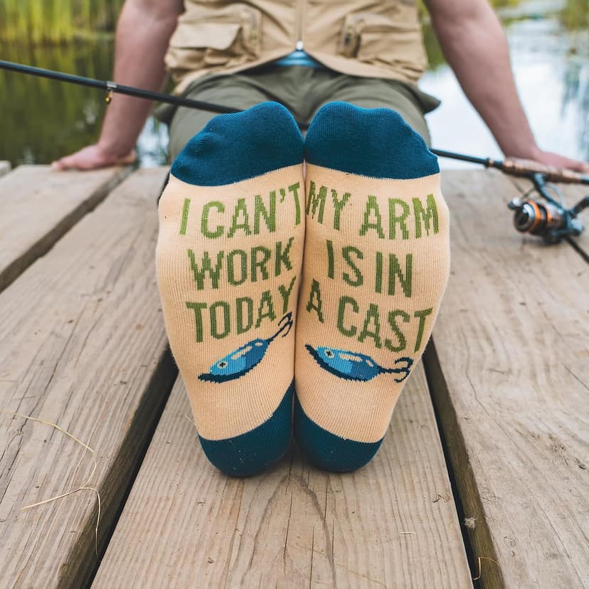 Lavley Can’t Today My Arm Is In A Cast Socks - Funny Fishing Socks for Men - Hilarious Gift for Anglers and Outdoorsmen - One Size Fits Most
