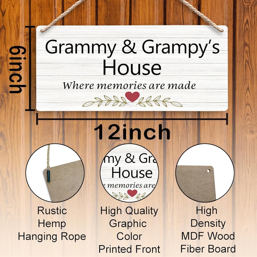 Grandma and Grandpa's House Hanging Wooden Signs 12x6, Grandma and Grandpa Gifts, Grandparents Gifts House Wall Decor, Grandkids Welcome Sign Decor Gifts for Grandma and Grandpa Grandparents