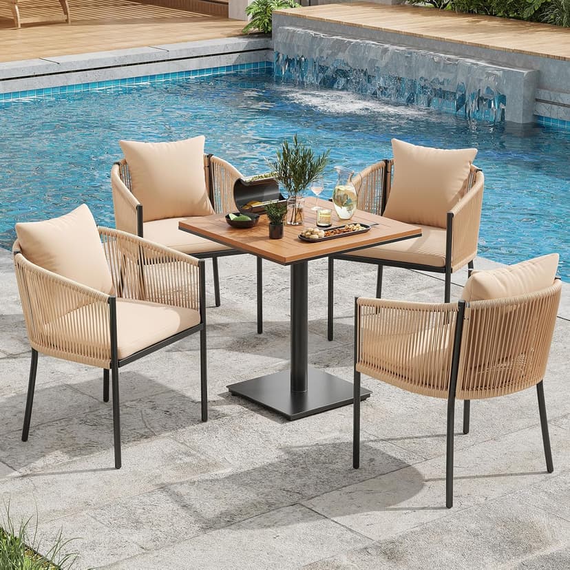 Soohow Rattan Outdoor Patio Dining Chairs Set of 6, Woven Wicker Chairs with Cushions, All Weather Ergonomic Comfort, for Balcony, Backyard and Poolside