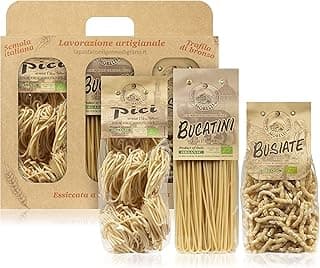 Morelli Busiate, Pici, and Bucatini Organic Pasta Variety Pack - Imported Italian Pasta Sampler - Specialty Assortment Includes Three-17.6 oz Packages of Gourmet Pasta from Italy