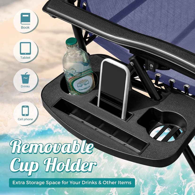 Homall Zero Gravity Chair Patio Folding Lawn Outdoor Lounge Gravity Camp Reclining Lounge Chair with Cup Holder Pillows for Poolside Backyard and Beach Set of 2 (Blue)