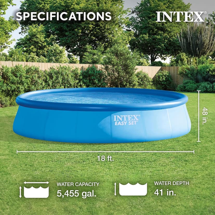 Intex Easy Set 18 Foot by 48 Inch Round Inflatable Above Ground Swimming Pool with Filter Pump, Ladder, Pool Cover, and 6 Pack Filter Cartridges, Blue