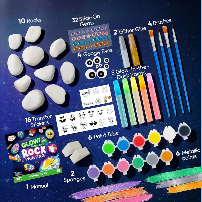 JOYIN Rock Painting Kit- Glow in The Dark Rock Kit, Arts and Crafts for Kids Ages 6-12, Art Supplies Toy, Kids Craft Paint Kits, Arts & Crafts for Boys Girls Birthday Party Gift Toy