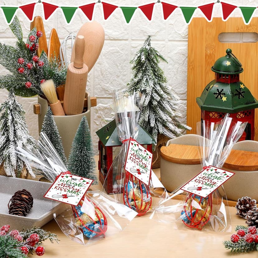 Nuogo 6 Sets Christmas Whisk Baking Supplies Gifts Christmas Neighbor Gifts Includes 8 Inch Stainless Steel Whisk,Greeting Cards,Ribbons,Plastic Bags for Home Cooking Supplies Xmas Stocking Stuffers