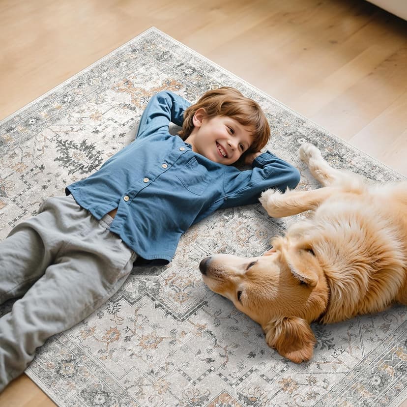 36"x48" Office Chair Mat for Hardwood Tile Floor, Under Desk Carpet Protector for Rolling Computer Chair Mat, Machine Washable Area Rug, Anti-Slip 1/5" Thick Low Pile Thin Vinyl Floor Mat, Taupe