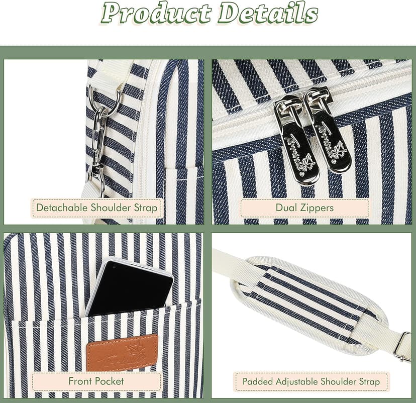 Tirrinia Insulated 2 Bottle Wine Gift Tote Bag - Wine Tumbler Glass Cooler Carrier for BYOB Restaurants, Wine Tasting, Travel, Park, Beach, Great Wine Lover Gift, Blue Stripe