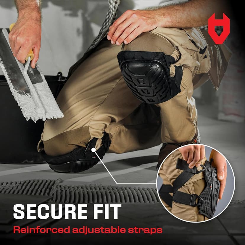 NoCry Professional Gel Knee Pads for Work with Soft Foam and Gel Cushion — Heavy Duty Cap, Reinforced Adjustable Straps, Military-Grade Rivets and Built-in Hang Loops — Perfect for Construction