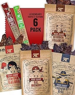 Righteous Felon Savory Beef Jerky Variety Gift Pack - Great Gifts for Men | Gluten Free, High Protein Healthy Snack | Bulk Beef, Pork, & Turkey Jerky Variety Snack Packs | The Savory 6 Pack Sampler