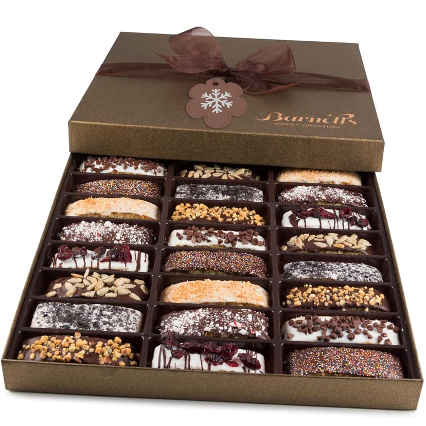 Barnetts Christmas Holiday Thanksgiving Chocolate 24 Biscotti Gift Baskets, Gourmet Cookie Gifts Box for Him and Her Food Basket Delivery, Candy Ideas for Dad, Husband, Brother, Son, Father, Grandfather, Boyfriend, Wife, Mother Grandmother