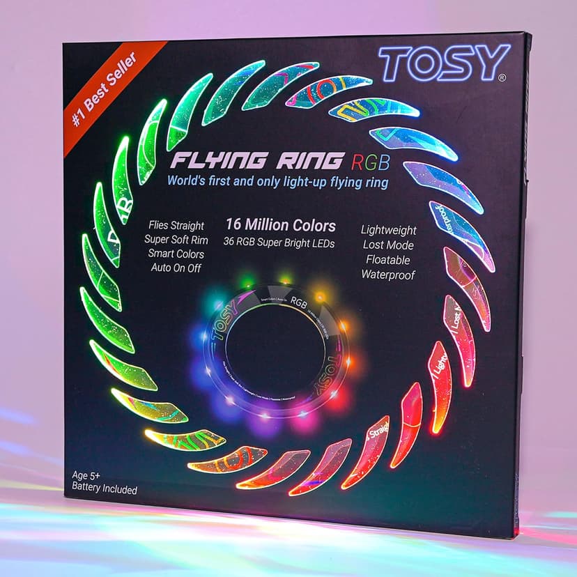 TOSY Flying Ring - 36 RGB Multicolor or 12 Monocolor LEDs, Super Bright, Lost Mode, Auto Light Up, Christmas Stocking Stuffers Gift for Kid/Teen/Boy/Girl, Safe, Waterproof, Pool/Beach/Camping Toy
