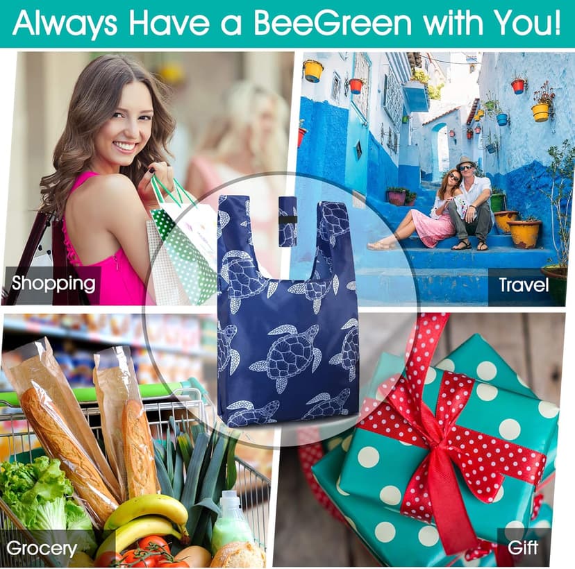 BeeGreen Reusable Grocery Bags Foldable 12 Pack Large Cute Totes - Heavy Duty Washable Holiday Cloth Gifts Bag with Handles, Reusable Gift Bulk Shopping Bags for Groceries for Women Animal Lover