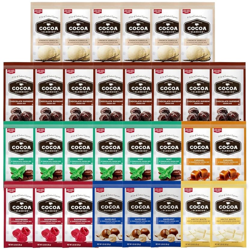 Hot Cocoa Mix Gift Set ? 30 Count, 7 Flavors | Cozy Hot Chocolate Sampler Box for Students, Coworkers, Teens, Family & Friends