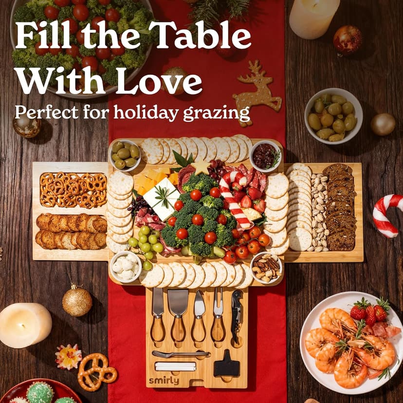 SMIRLY Charcuterie Boards Set - Large Bamboo Cheese Board Set - House Warming Gifts New Home, Wedding Gift for Couple, Bridal Shower Gift, Birthday Gifts for Women