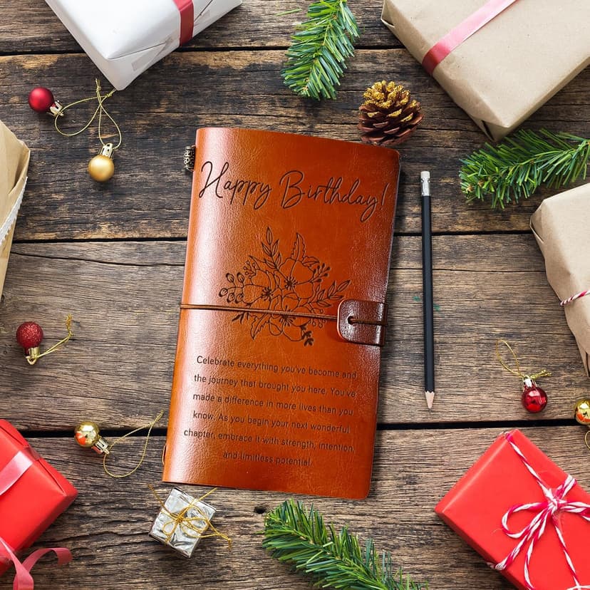 Happy Birthday Decorations Refillable Notebook, Birthday Gifts for Mom Sister Friends Female 30 40 50 60 70 80 90 Year Old PRSTENLY Birthday Gifts for Women Her Leather Journal B0GRYZVHSP