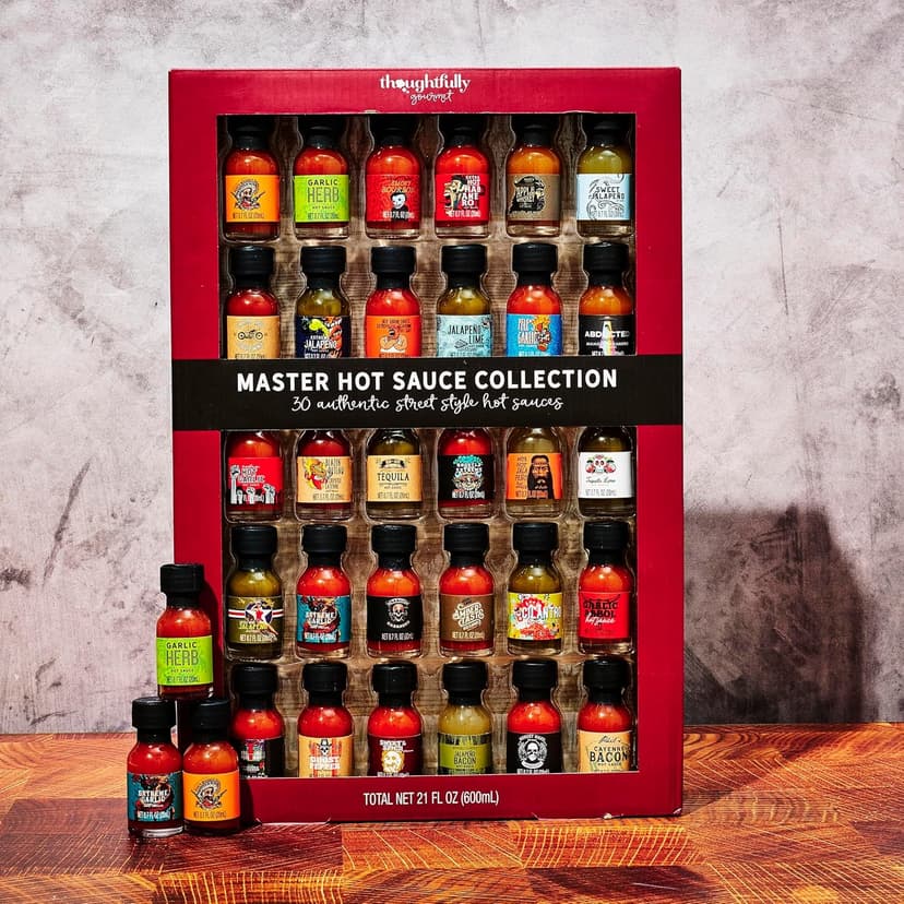 Thoughtfully Gourmet, Master Hot Sauce Collection Sampler Set, Flavors Include Garlic Herb, and More, Hot Sauce Gift, Set of 30