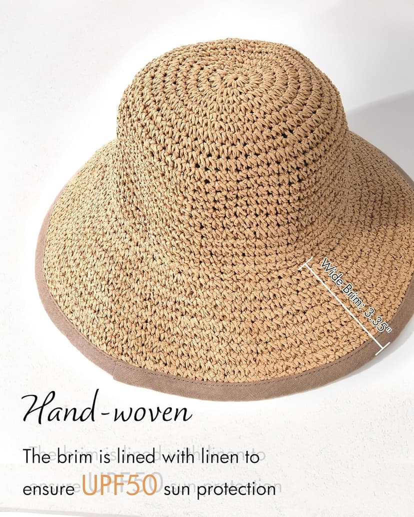 FURTALK Summer Straw Beach Sun Hats for Women UPF 50 Floppy Wide Brim Travel Bucket Hat Foldable Packable