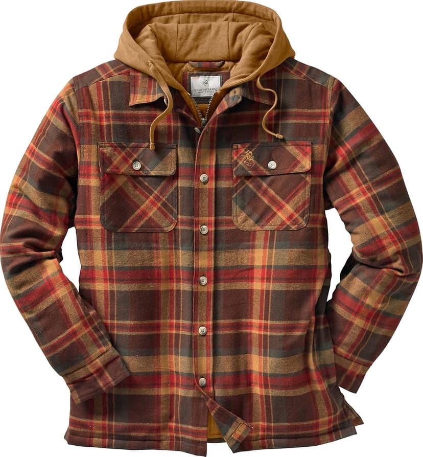 Legendary Whitetails Men's Plaid Flannel Shirt Jacket Quilted with Hood Polyfill Insulated