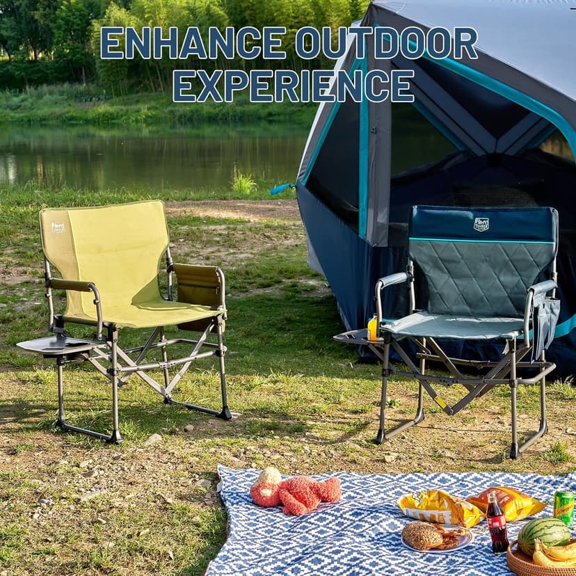 TIMBER RIDGE Aluminum Camping Directors Chair with Side Table Pocket, Portable Folding Chair, Heavy Duty Lawn Chair for Fishing Trip Picnic Concert Outdoor 400lbs, Navy