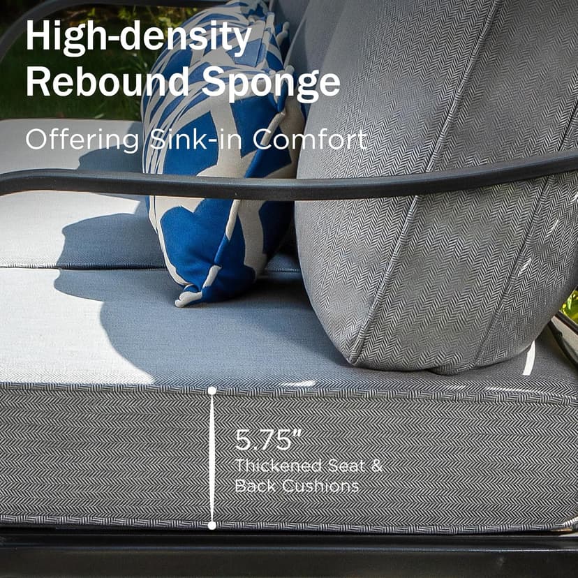 PHI VILLA 6 PCS Patio Furniture Sets with 2*Swivel Cushioned Sofa Chairs, 2* Leg Chairs, 1 * 3-Seat Wide Deep Seating Bench and 1*Coffee Table, Outdoor Conversation Set for 7 Person(Grey)