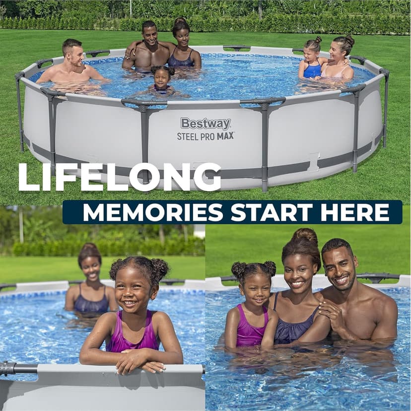 Bestway Steel Pro MAX 12' x 30" Above Ground Pool, Round Metal Frame Outdoor Swimming Pool Set with Filter Pump & Type III A/C Cartridge, Gray