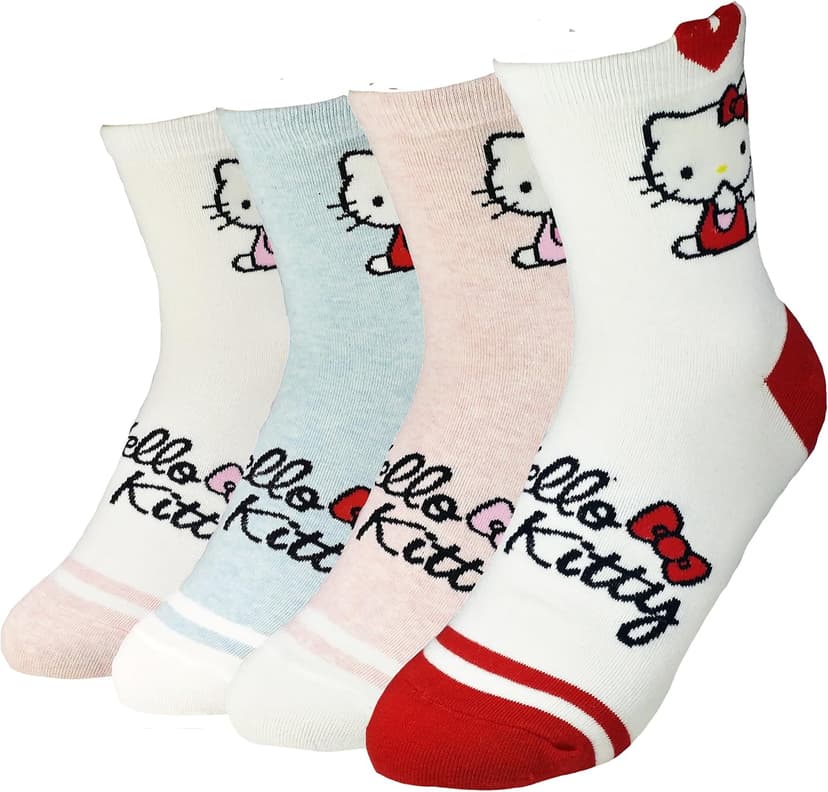 JJMax Women's Hello Kitty Cute Cotton Blend Ankle Socks Set, Crew Hearts Kitty, One Size