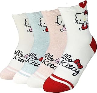 JJMax Women's Hello Kitty Cute Cotton Blend Ankle Socks Set, Crew Hearts Kitty, One Size
