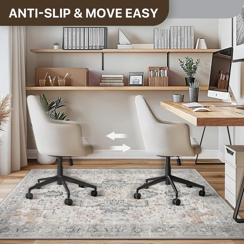 36"x48" Office Chair Mat for Hardwood Tile Floor, Under Desk Carpet Protector for Rolling Computer Chair Mat, Machine Washable Area Rug, Anti-Slip 1/5" Thick Low Pile Thin Vinyl Floor Mat, Taupe