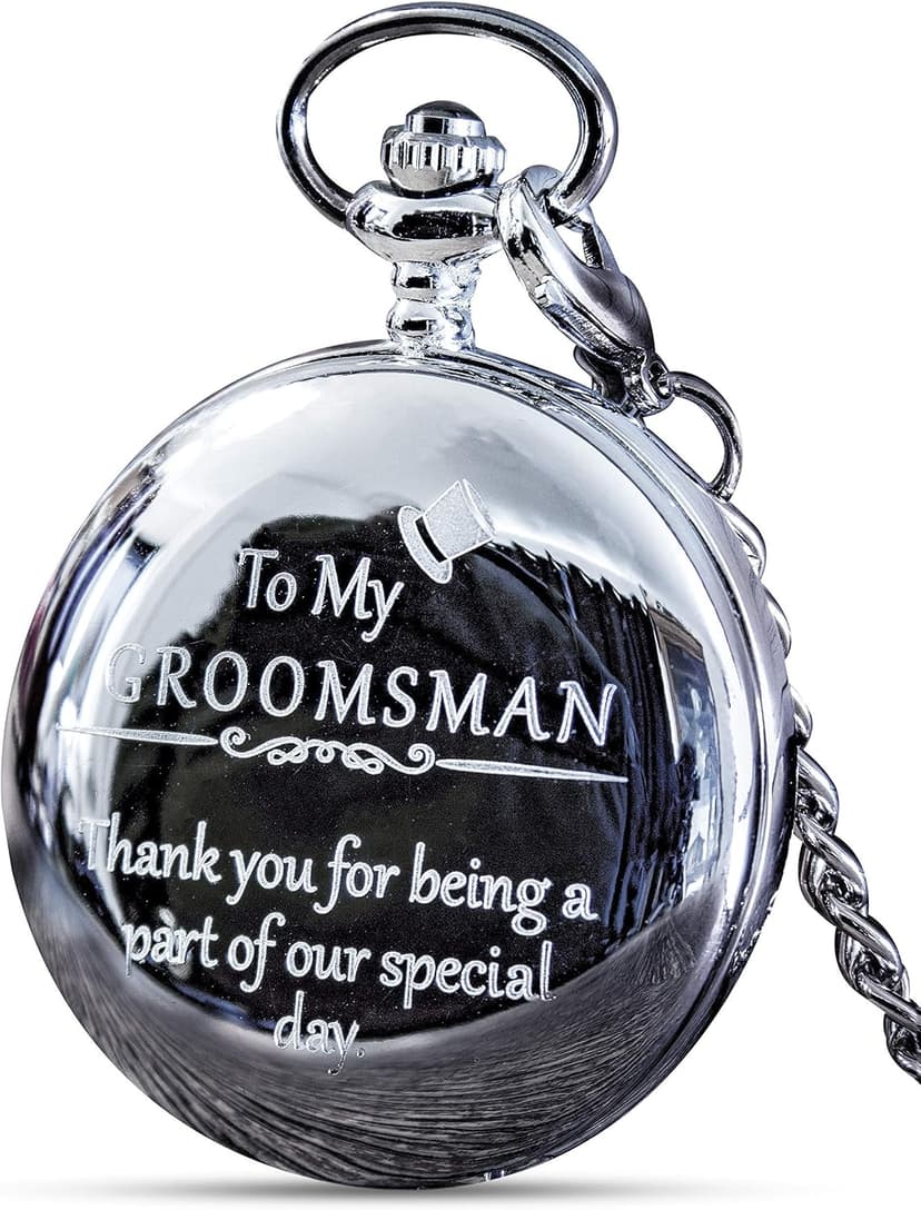 FJ FREDERICK JAMES Wedding Pocket Watches for Groomsman, Best Man, Groom, Father of the Bride & Groom I Silver Engraved I Complete Their Wedding Attire B07F63XPXK