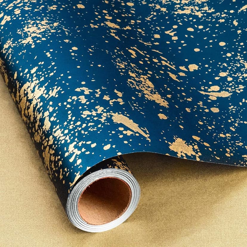 MAYPLUSS Navy Blue Wrapping Paper Roll, Reversible Gold gift Wrap with 3D Snowflake for Mens Boys Birthday Gift Wrap Graduation Fathers Day Anniversary Engagement 17 Inch x 16.5 Feet B0GHYHRJNY