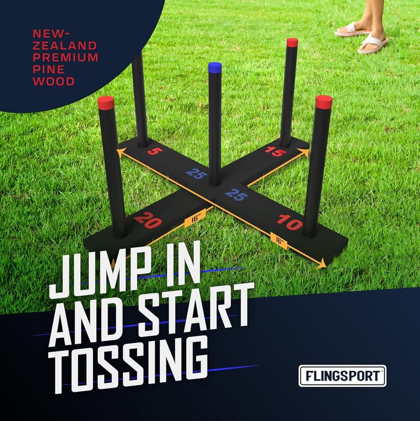 FLINGSPORT Ring Toss Game, Incl. 6 Rings, Case, Gifts for Kids, Outdoor Yard Games for Kids Adults & Family, Backyard Party Activities, Gifts for Teens, Boys & Girls Ages 8-12+ Years Old