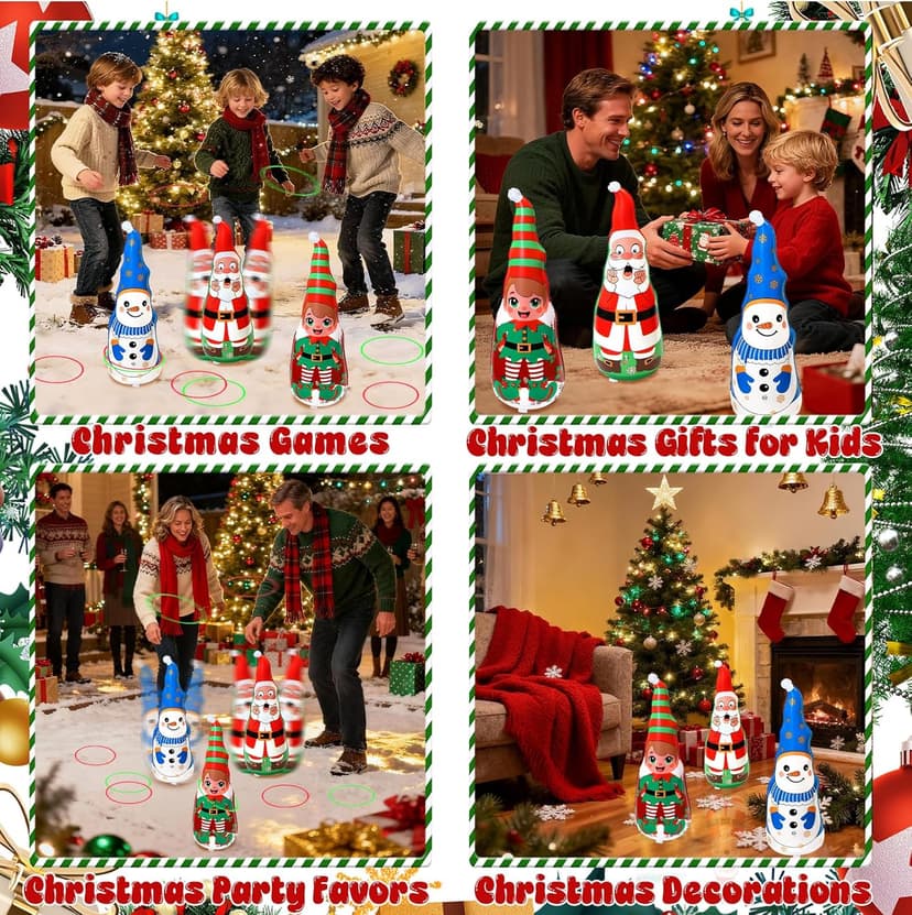 Christmas Games Gifts for Kids Family, Christmas Inflatable Santa, Snowman & Elf Ring Toss Game Set, Office Party Favors Supplies, Indoor Outdoor Carnival Party Decorations Toys